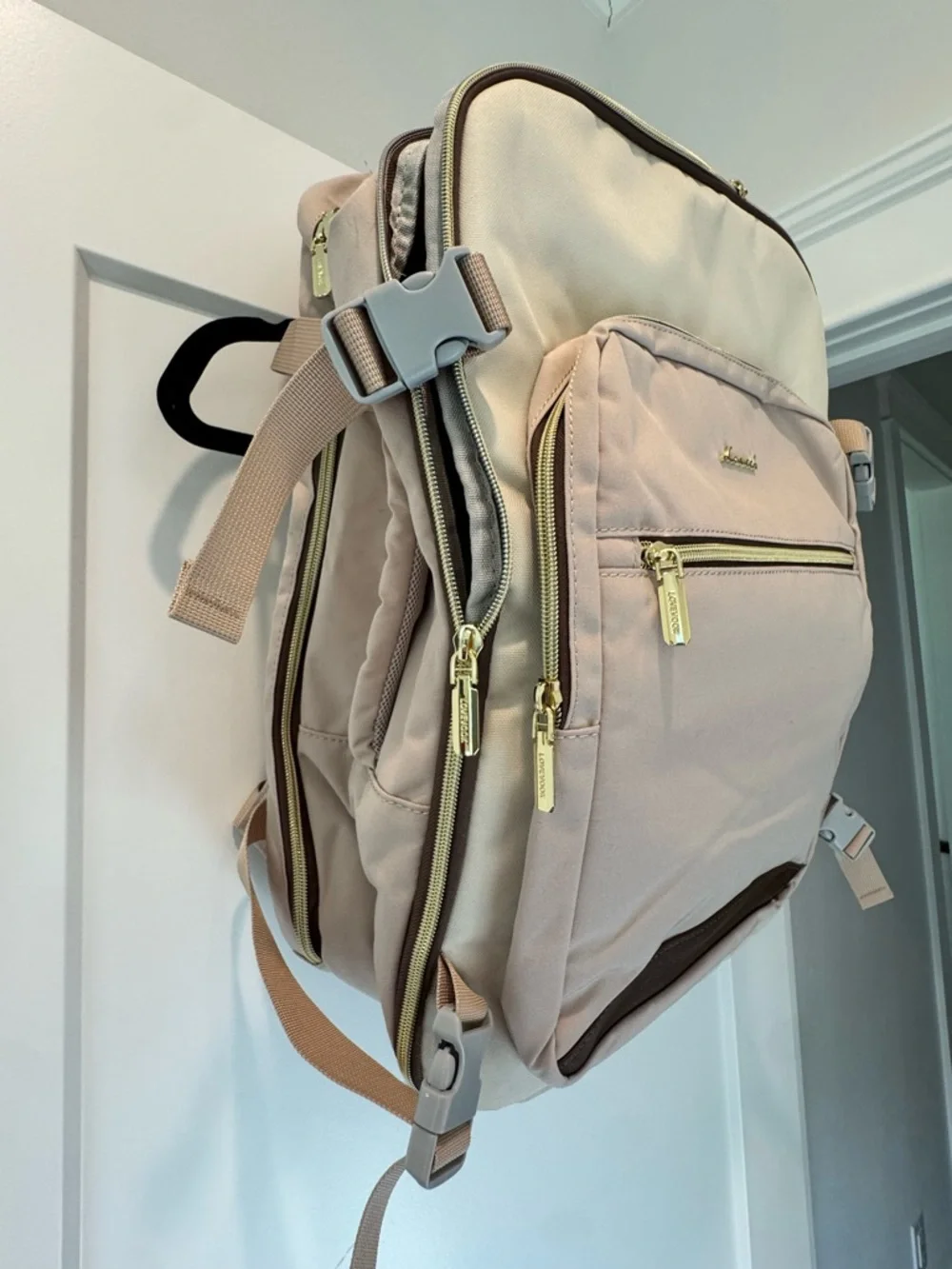Unbranded Cream & Beige Travel Backpack with Gold Accents